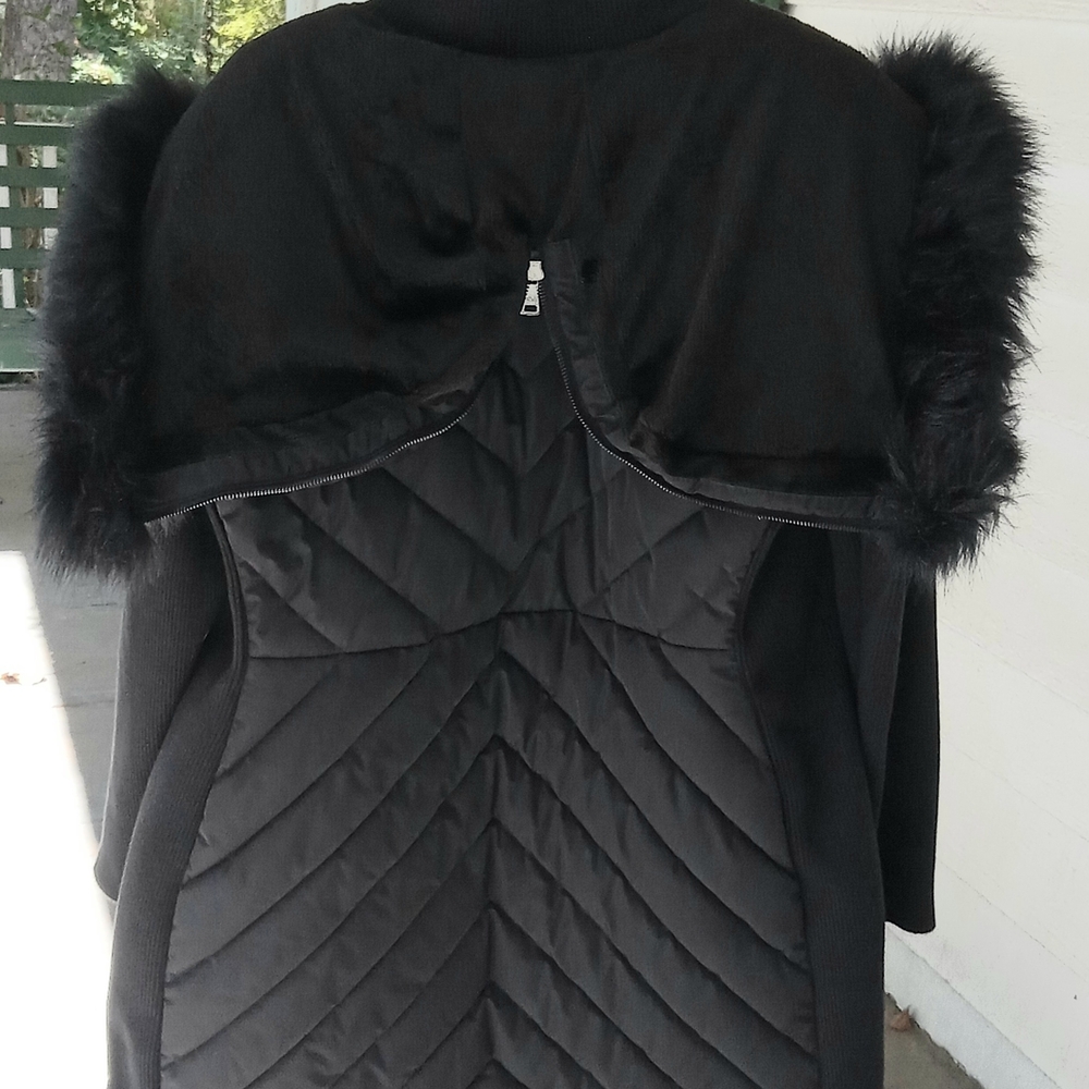 DKNY Black Puffer Jacket with Fur Trim - Picture 5 of 8